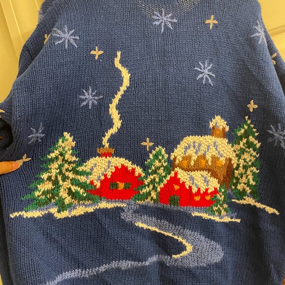 Vintage Signatures by Northern Isles Blue Santa Snowman Ugly Christmas Cardigan - Picture 3 of 11